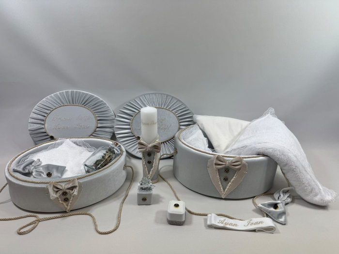Trusou botez la cufar din catifea si lumanare + Set de Prima  Baita Luxury [2]