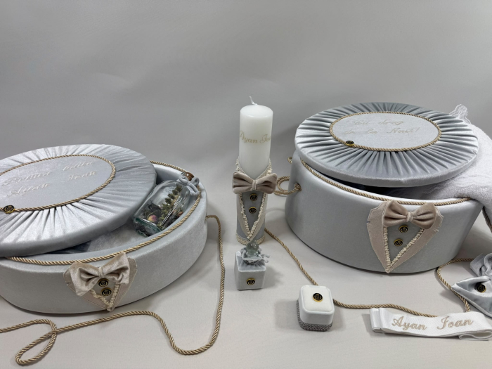 Trusou botez la cufar din catifea si lumanare + Set de Prima  Baita Luxury [5]