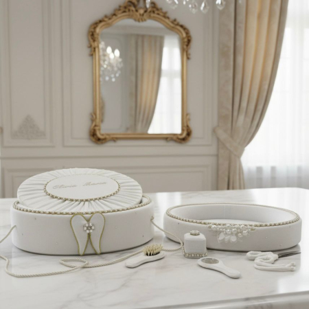 Set taierea motului - Set taierea motului din catifea culoare ivoire model cu aripi