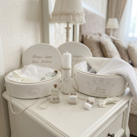 Trusouri botez Basic - Set trusou botez cu lumanare + Set prima baita Basic