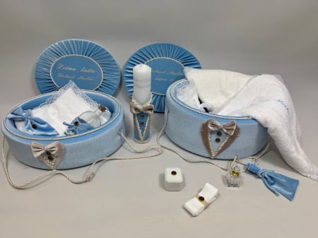Trusouri botez Deluxe - Set trusou botez cu lumanare+ Set prima baita Deluxe