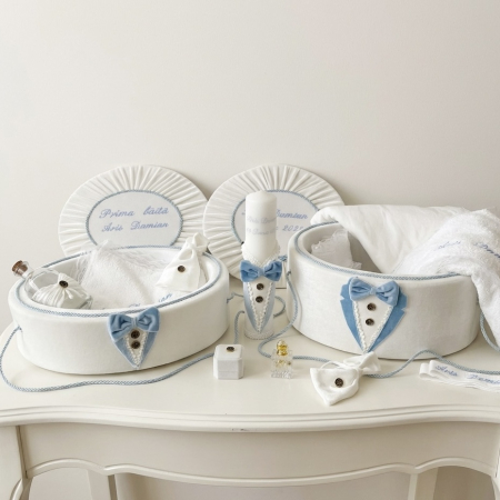 Trusouri botez Deluxe - Set trusou botez cu lumanare+ Set prima baita Deluxe