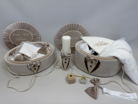 Trusouri botez Deluxe - Set trusou botez cu lumanare + Set prima baita Deluxe