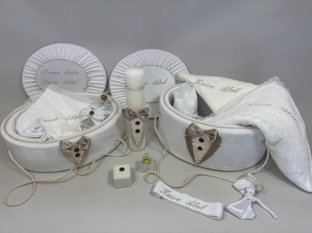 Trusouri botez Deluxe - Set trusou botez cu lumanare + Set prima baita Deluxe