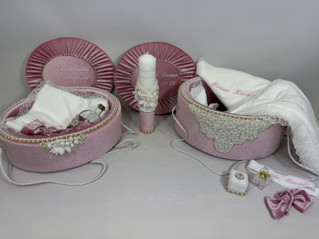 Trusouri botez Glamour - Set trusou botez cu lumanare+ Set prima baita Glamour