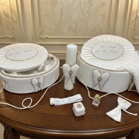 Trusouri botez Glamour - Set trusou botez cu lumanare+ Set prima baita Glamour