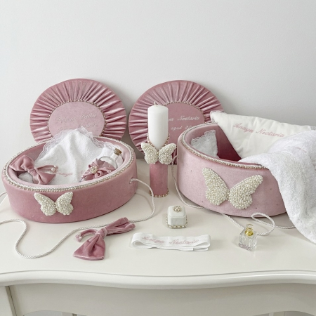 Trusouri botez Glamour - Set trusou botez cu lumanare+ Set prima baita Glamour