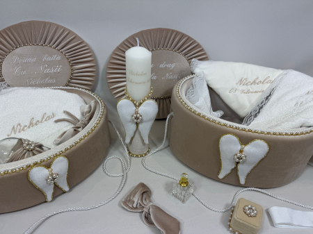 Trusouri botez Glamour - Set trusou botez cu lumanare+ Set prima baita Glamour