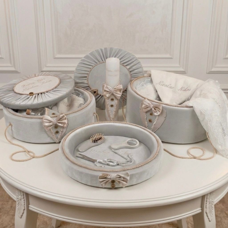 Trusouri botez Deluxe - Set trusou botez cu lumanare + Set prima baita +tavita mot Deluxe