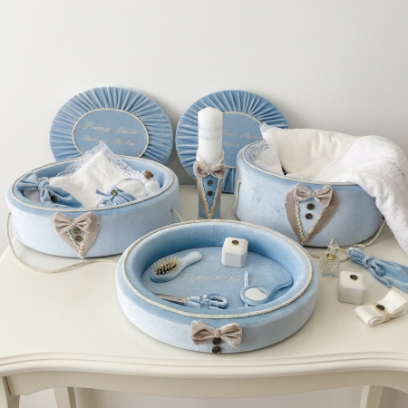 Trusouri botez Deluxe - Set trusou botez cu lumanare + Set prima baita +tavita mot Deluxe