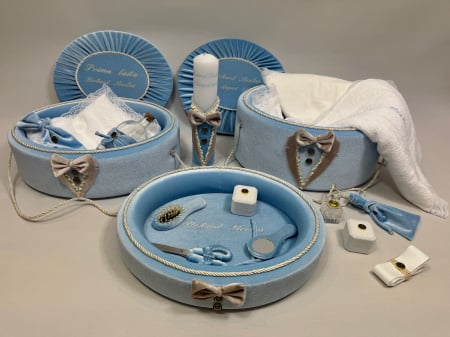 Trusouri botez Deluxe - Set trusou botez cu lumanare + Set prima baita +tavita mot Deluxe