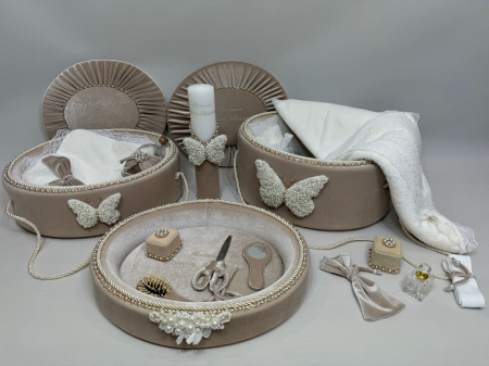 Trusouri botez Glamour - Set trusou botez cu lumanare + Set prima baita + tavita taierea motului Glamour