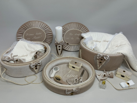 Trusouri botez Deluxe - Set trusou botez cu lumanare + Set prima baita +tavita mot Deluxe