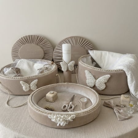 Trusouri botez Glamour - Set trusou botez cu lumanare + Set prima baita + tavita taierea motului Glamour