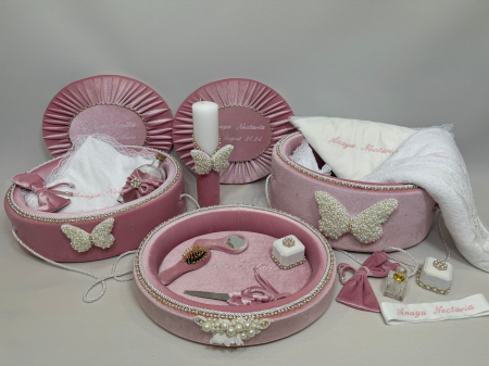 Trusouri botez Glamour - Set trusou botez cu lumanare + Set prima baita + tavita taierea motului Glamour