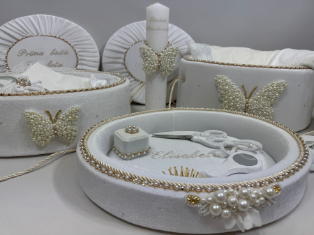 Set trusou botez cu lumanare + Set prima baita + tavita taierea motului Glamour [1]