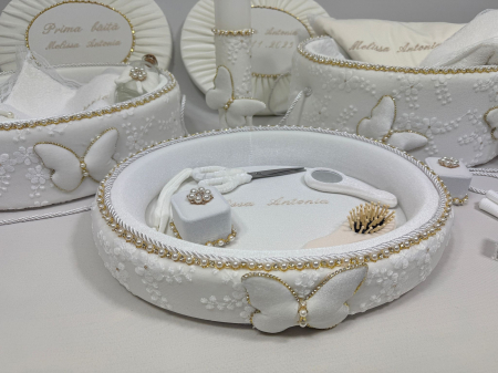 Trusouri botez Glamour - Set trusou botez cu lumanare + Set prima baita + tavita taierea motului Glamour