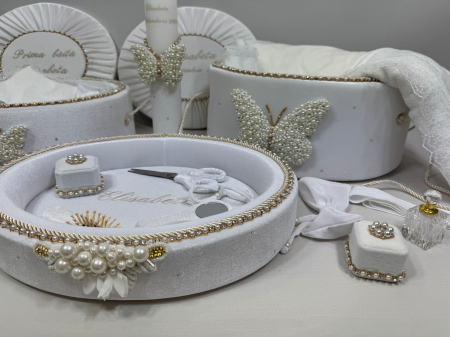 Trusouri botez Glamour - Set trusou botez cu lumanare + Set prima baita + tavita taierea motului Glamour
