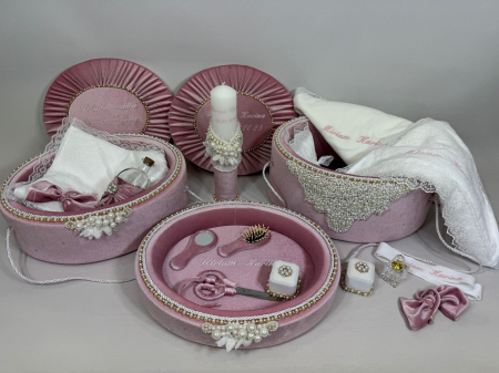 Trusouri botez Glamour - Set trusou botez cu lumanare + Set prima baita + tavita taierea motului Glamour