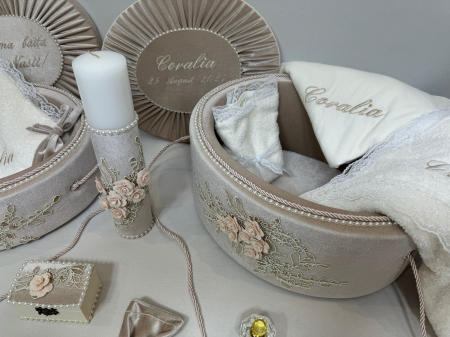 Set trusou botez la cufar din catifea  si lumanare+ Set prima baita Elegance [1]