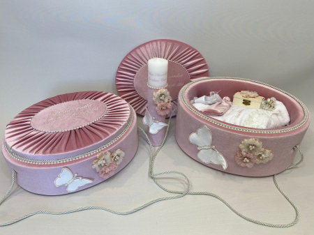 Set trusou botez la cufar din catifea si lumanare+ Set prima baita Elegance [7]