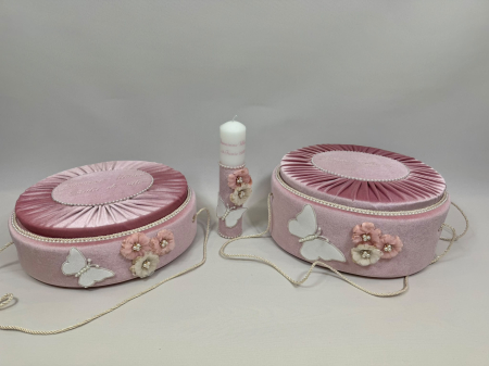 Set trusou botez la cufar din catifea si lumanare+ Set prima baita Elegance [6]