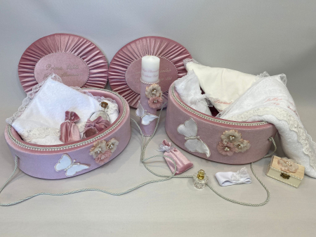 Set trusou botez la cufar din catifea si lumanare+ Set prima baita Elegance