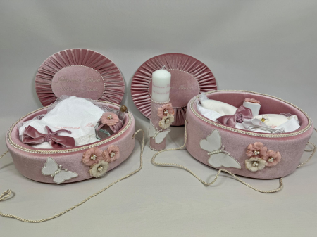 Set trusou botez la cufar din catifea si lumanare+ Set prima baita Elegance [1]