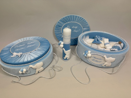 Set trusou botez la cufar din catifea  si lumanare+ Set prima baita Luxury [4]