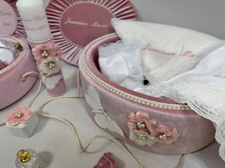 Set trusou botez la cufar din catifea si lumanare+ Set prima baita Elegance [5]