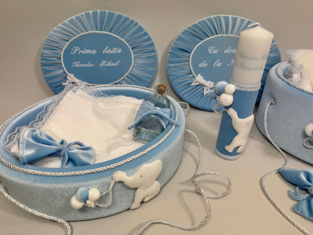 Set trusou botez la cufar din catifea  si lumanare+ Set prima baita Luxury [2]