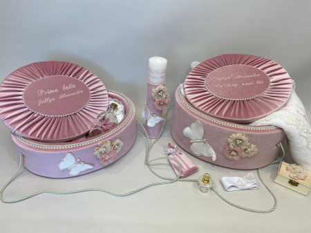 Set trusou botez la cufar din catifea si lumanare+ Set prima baita Elegance [4]