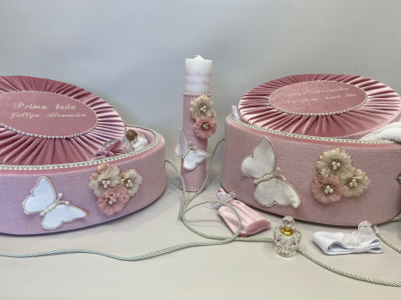 Set trusou botez la cufar din catifea si lumanare+ Set prima baita Elegance [6]