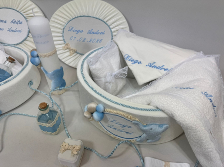 Set trusou botez la cufar din catifea si lumanare+ Set prima baita Luxury [4]