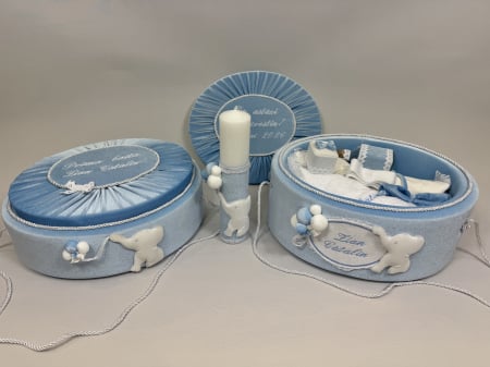 Set trusou botez la cufar din catifea  si lumanare+ Set prima baita Luxury [5]