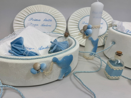 Set trusou botez la cufar din catifea si lumanare+ Set prima baita Luxury [2]