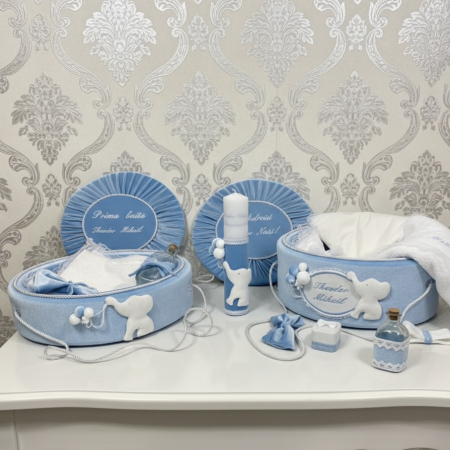 Set trusou botez la cufar din catifea  si lumanare+ Set prima baita Luxury
