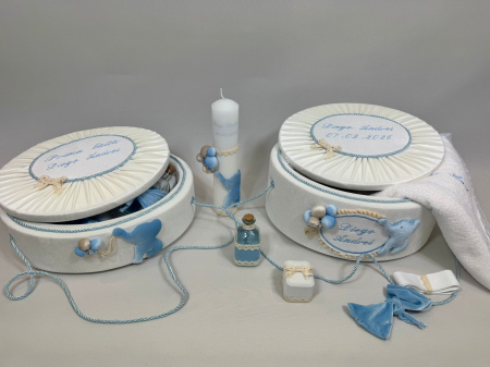 Set trusou botez la cufar din catifea si lumanare+ Set prima baita Luxury [6]