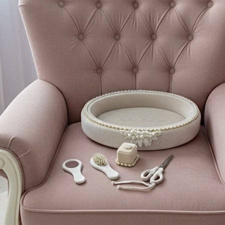 Set taierea motului - Tavita mot din catifea culoare ivoire model cu margele