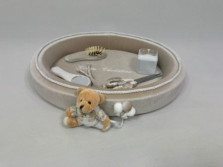 Tavita mot din catifea culoare bej model cu ursulet si balonase [2]