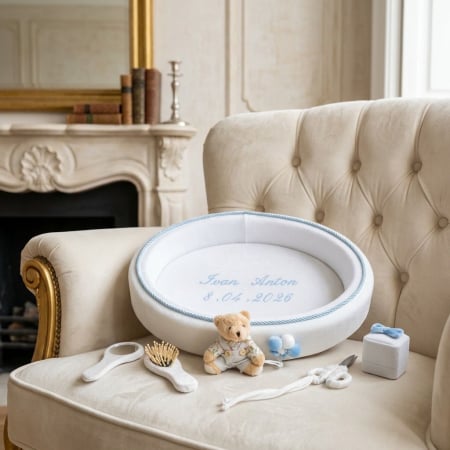 Set taierea motului - Tavita mot din catifea culoare ivoire model cu ursulet si balonase