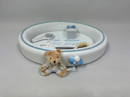 Tavita mot din catifea culoare ivoire model cu ursulet si balonase [2]