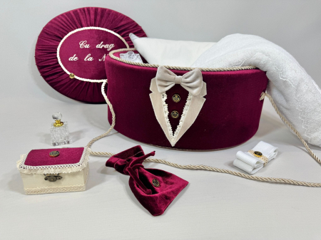Trusouri botez Deluxe - Trusou botez la cufar din catifea Deluxe
