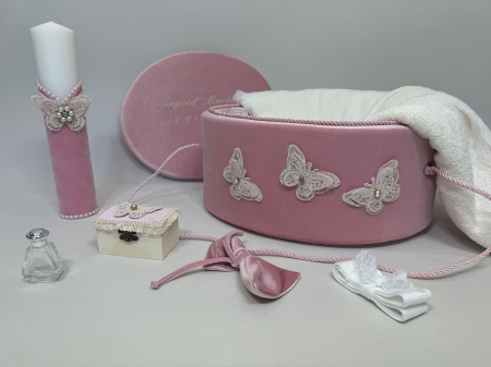Trusouri Botez Clasic - Trusou botez la cufar din catifea si lumanare Clasic