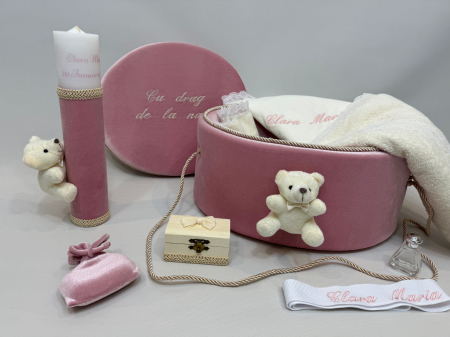 Trusouri Botez Clasic - Trusou botez la cufar din catifea si lumanare Clasic