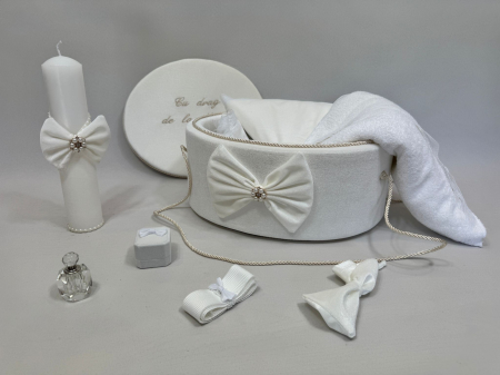 Trusouri Botez Clasic - Trusou botez la cufar din catifea si lumanare Clasic