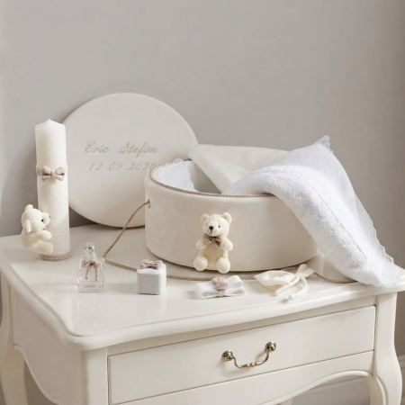 Trusouri Botez Clasic - Trusou botez la cufar din catifea si lumanare Clasic