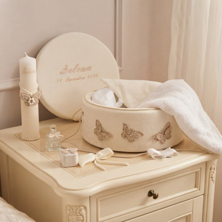 Trusouri Botez Clasic - Trusou botez la cufar din catifea si lumanare Clasic