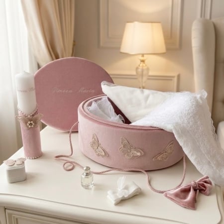 Trusouri Botez Clasic - Trusou botez la cufar din catifea si lumanare Clasic