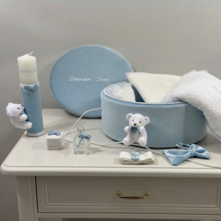 Trusouri Botez Clasic - Trusou botez la cufar din catifea si lumanare Clasic